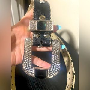 🎉HP🎉Womens Rhinestone Leather Belt - Black